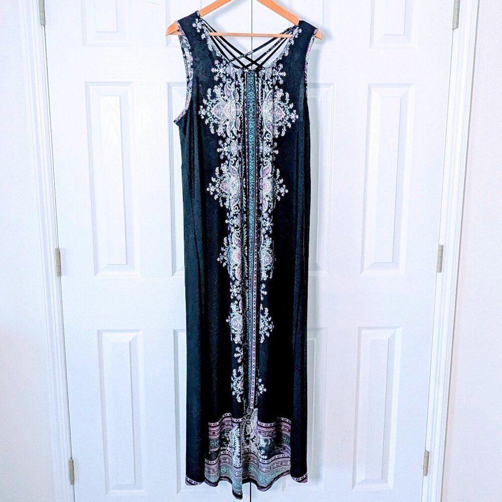 STYLE & CO Women's Hi Low Hem Sleeveless Maxi Dress Size XL  Black Multi Color